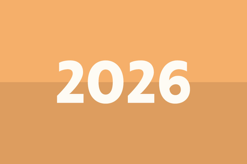 Bild zeigt die Zahl 2026 vor farbigem Hintergrund.